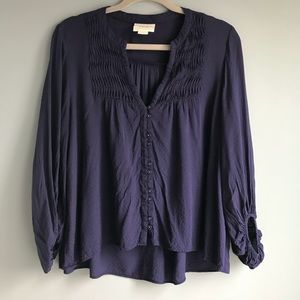 Anthropologie Maeve Navy Blouse 3/4 Sleeve (S)